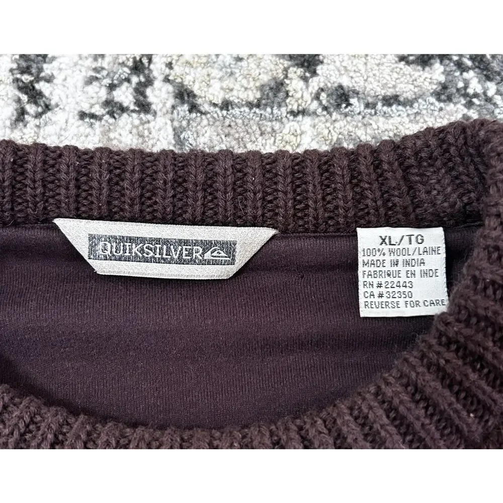 Vintage Quiksilver 100% Wool Men’s Knit Burgandy Fair Isle Crewneck Sweater XL